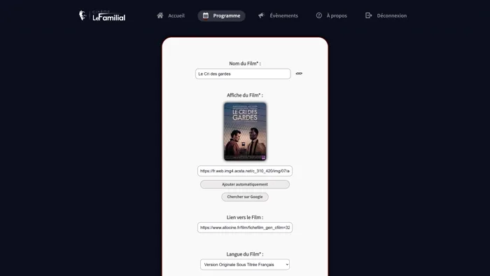 Cinema website screenings